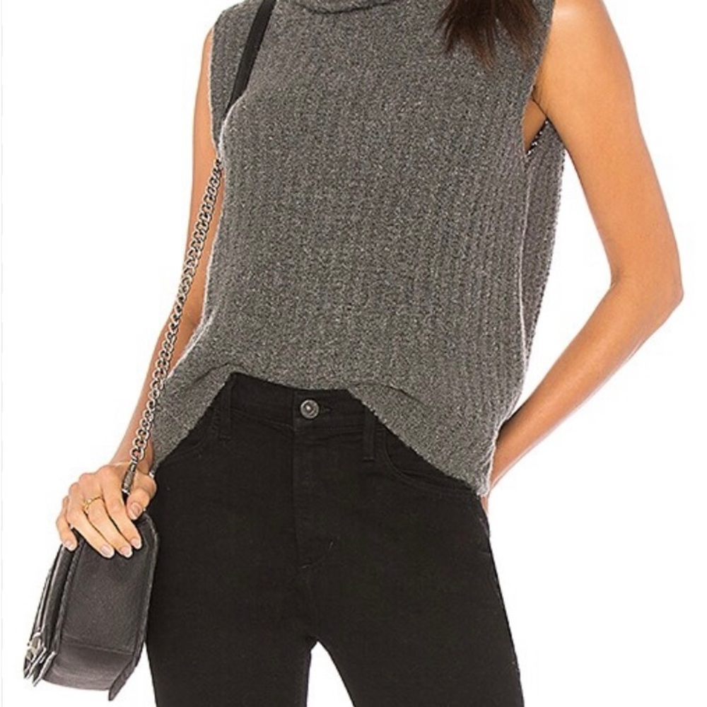 VINCE Cashmere Blend Sleeveless Turtleneck Sweater Charcoal Women’s Medium